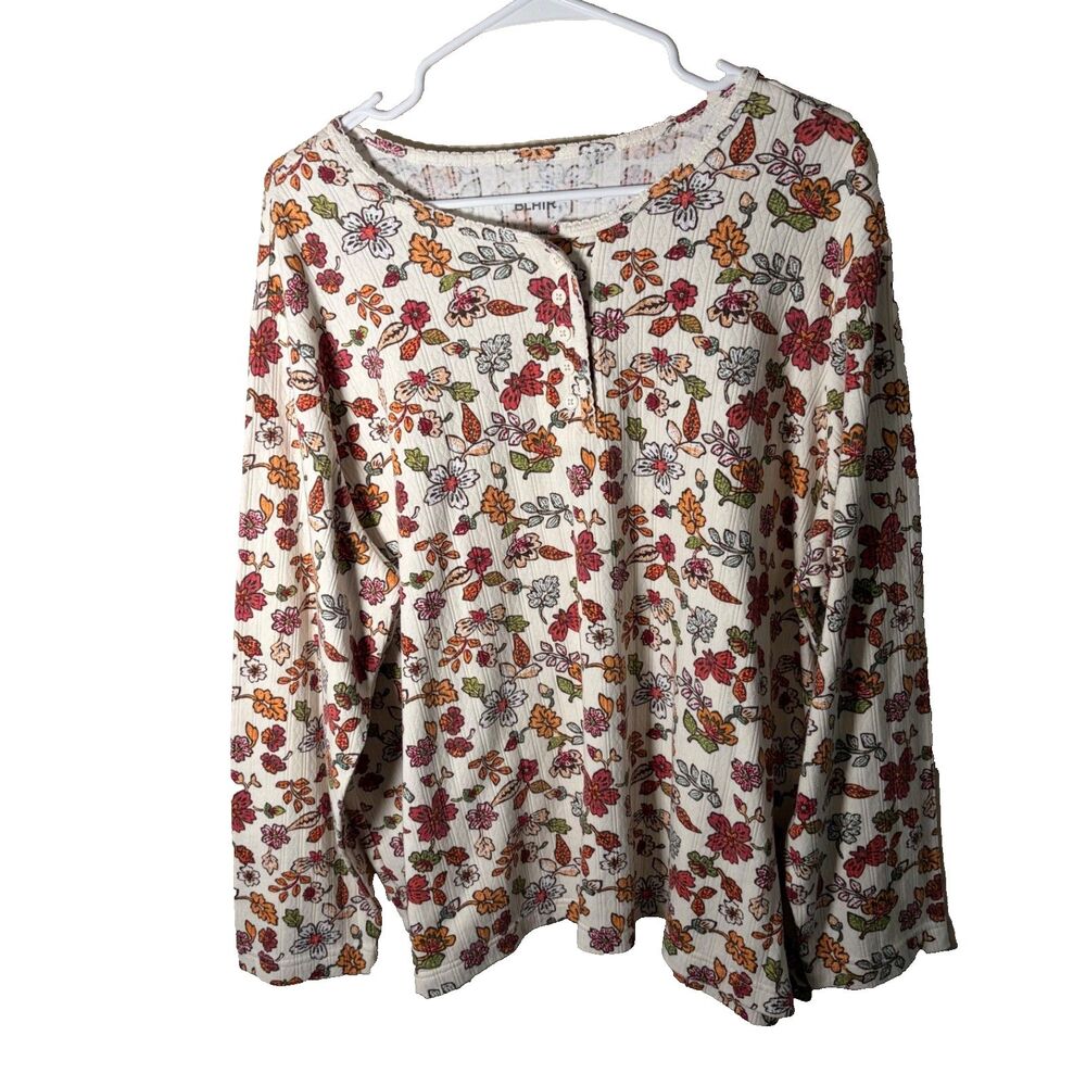 Blair Blouse Women's 3XL Henley Long Sleeve Floral Casual Round Neck Top